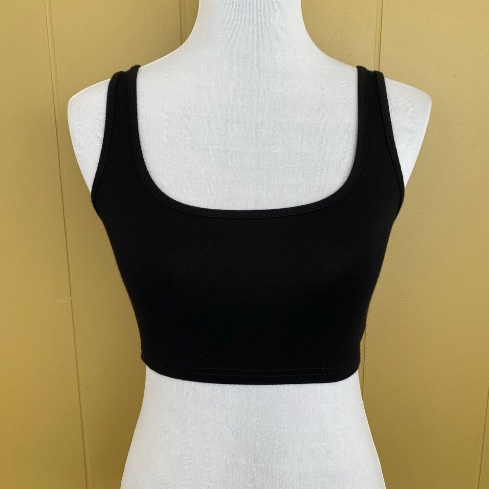 SHEIN women S soft feel scoopneck crop tank top black